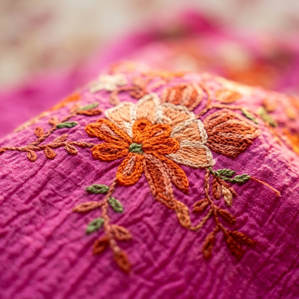 Fuchsia Pink Kashmiri Aari Long Kaftan Set | Machine-Embroidered Crushed Cotton Kaftan with Matching Trouser