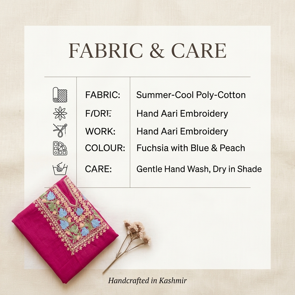 Fuchsia Pink Kashmiri Short Kurti for Women — Machine Embroidered Designer Kurti