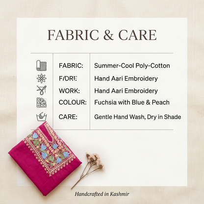 Fuchsia Pink Kashmiri Short Kurti for Women — Machine Embroidered Designer Kurti