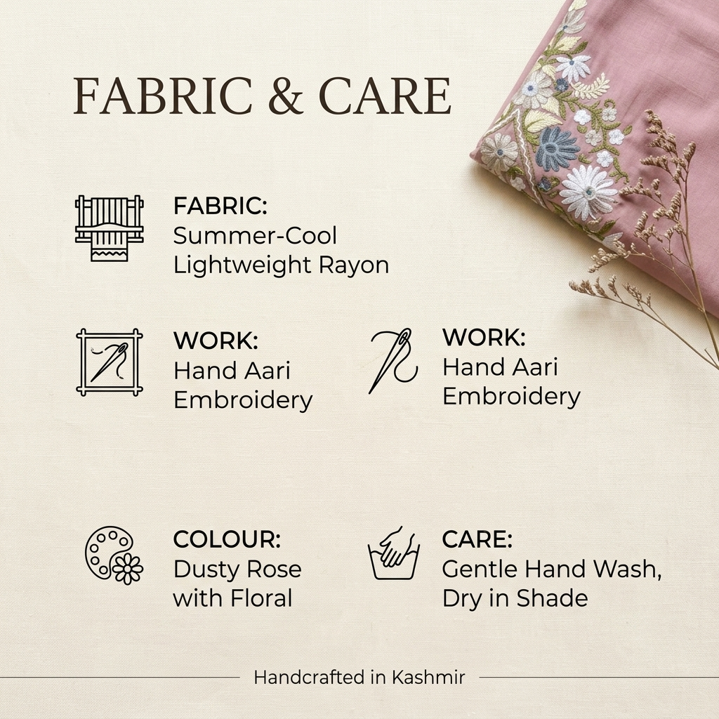 Dusty Rose Kashmiri Short Kaftan for Women | Machine Embroidered Summer Cool