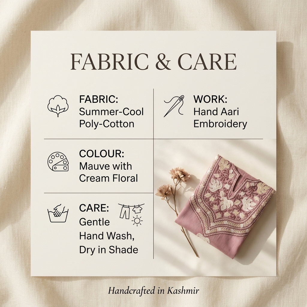 Mauve Kashmiri Long Kurti – Floral Machine Embroidery | Summer Cotton