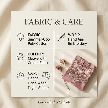 Mauve Kashmiri Long Kurti – Floral Machine Embroidery | Summer Cotton