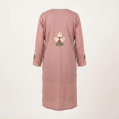 Mauve Kashmiri Long Kurti – Floral Machine Embroidery | Summer Cotton