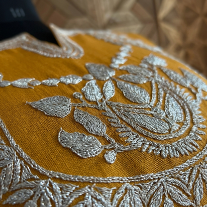 Mustard Kashmiri Tilla Work Short Kurti for Women — Machine Embroidered Kurti