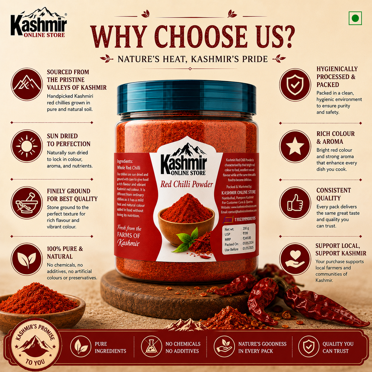 Kashmiri Red Chilli Powder | Authentic, Natural Color