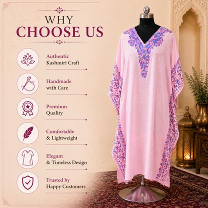 Blush Pink Tie Dye Crush Kashmiri Long Kaftan | Machine Embroidered