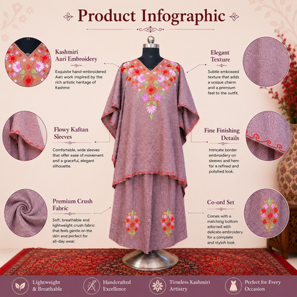 Mauve Crush Kashmiri Kaftan Set for Women | Machine Embroidered with Matching Bottom